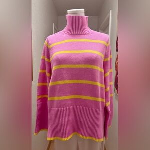 Free Assembly sz M Pink and Yellow Striped Turtleneck Sweater 100% cotton.